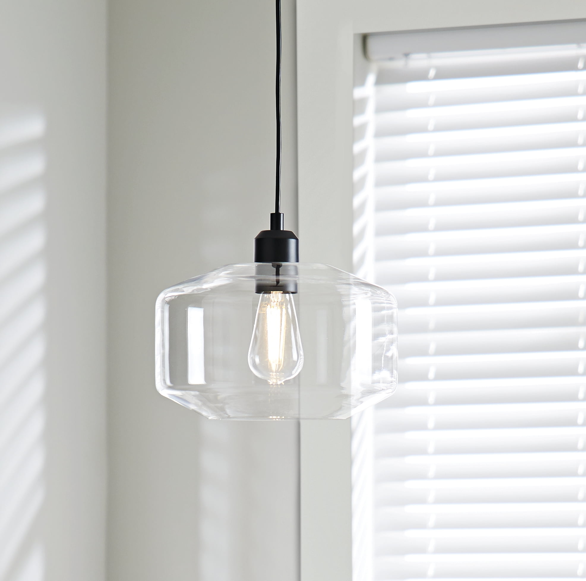Better Homes & Gardens Matte Black Finish 1 Light Pendant with Clear Glass Shade