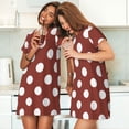 thumbnail image 4 of Balery Maroon And White Polka Dot Camisón de manga corta con cuello redondo para mujer, cómodo y elegante., 4 of 6