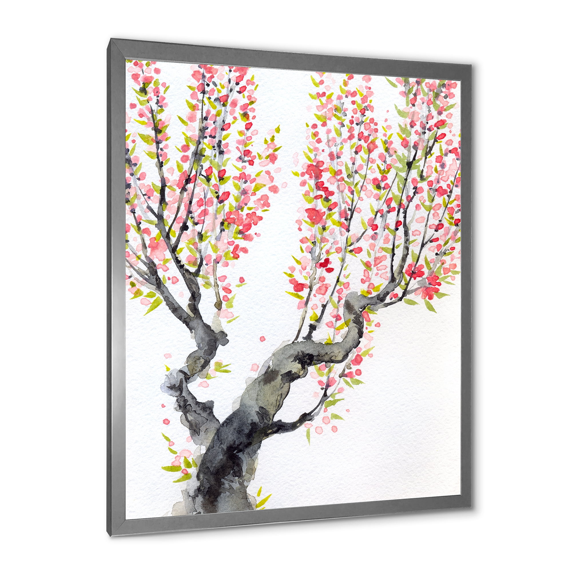 Designart 'Red Spring Flowers On Tree Branches' Traditional Framed Art Print