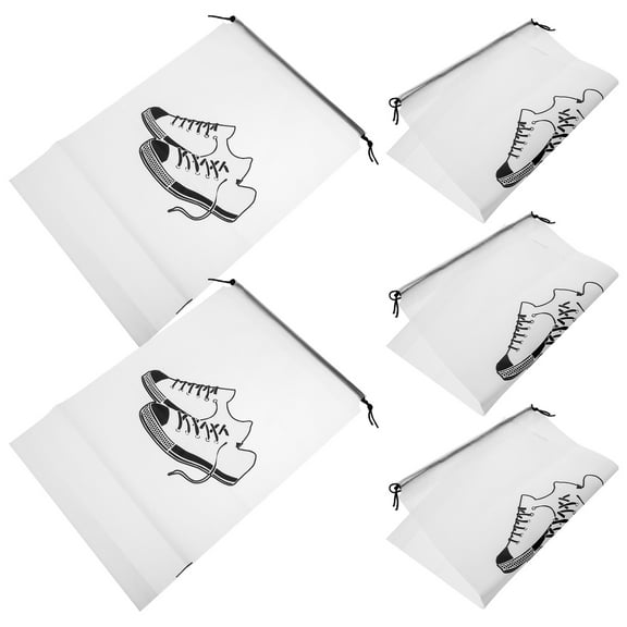 SEWCHICS 5Pcs White Shoe Storage Bags with Drawstring Portable Shoe Dust Bags for Travel Use