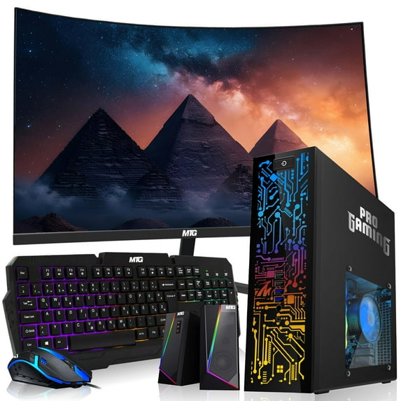 Restored HP Desktop Computer PC–Intel Core i5,16GB ARGB RAM,512GB SSD,32 Inch Curved Monitor,GT 1030 Graphics,RGB KBM with AI Copilot Key & RGB Speaker,Windows 11 Pro