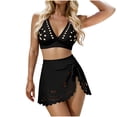 thumbnail image 2 of High Waisted Bikini Sets for Women 3 Piece Tummy Control Ruched Swimsuits Cutout Bathing Suit with Skirt, 2 of 9