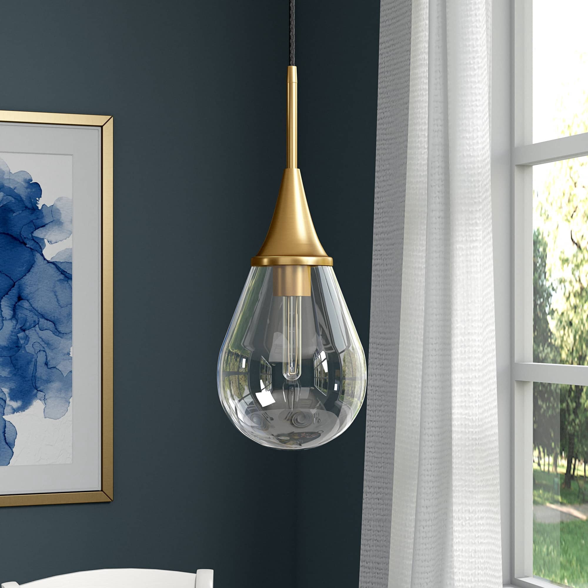 Evelyn&Zoe 8" Polished Nickel Finish Metal/Glass Pendant