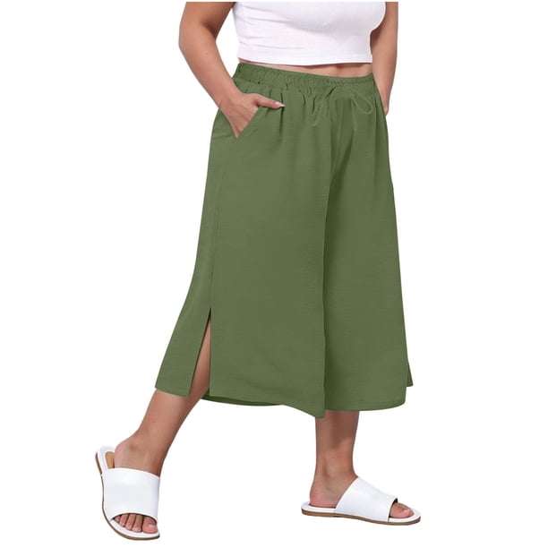 Pantalones Capri de Mujer Más Tamaño de Lino Recortado Suelto Ajuste Casual Capris para Verano Primavera Diario de la Playa
