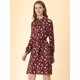thumbnail image 3 of Vestido Floral De Una Línea De Manga Larga Con Columpio Hasta La Rodilla Y Cuello Simulado Para Mujer Rojo vino satinado S, 3 of 6