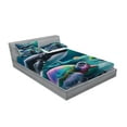 thumbnail image 2 of Ambesonne Nautical Fitted Sheet & Pillow Sham Set, Trippy Turtle with a Whale, Calking, Teal Multicolor, 2 of 2