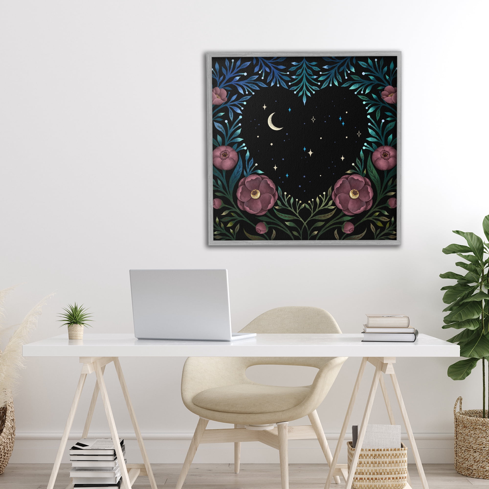 Stupell Industries Heart Night Sky Garden Gray Framed Giclee Art, design by Episodic Drawings