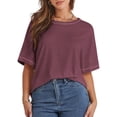 thumbnail image 2 of MOSHU Oversized T Shirts for Women Quilting Stitching Womens Shirts Classic Trendy Casual Tops, 2 of 7