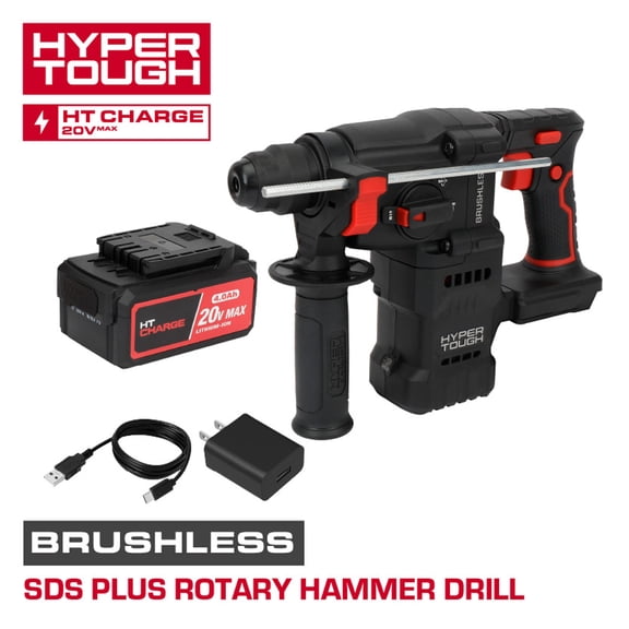 Hyper Tough 20V Brushless SDS Plus Rotary Hammer Drill with 1.5Ah Battery