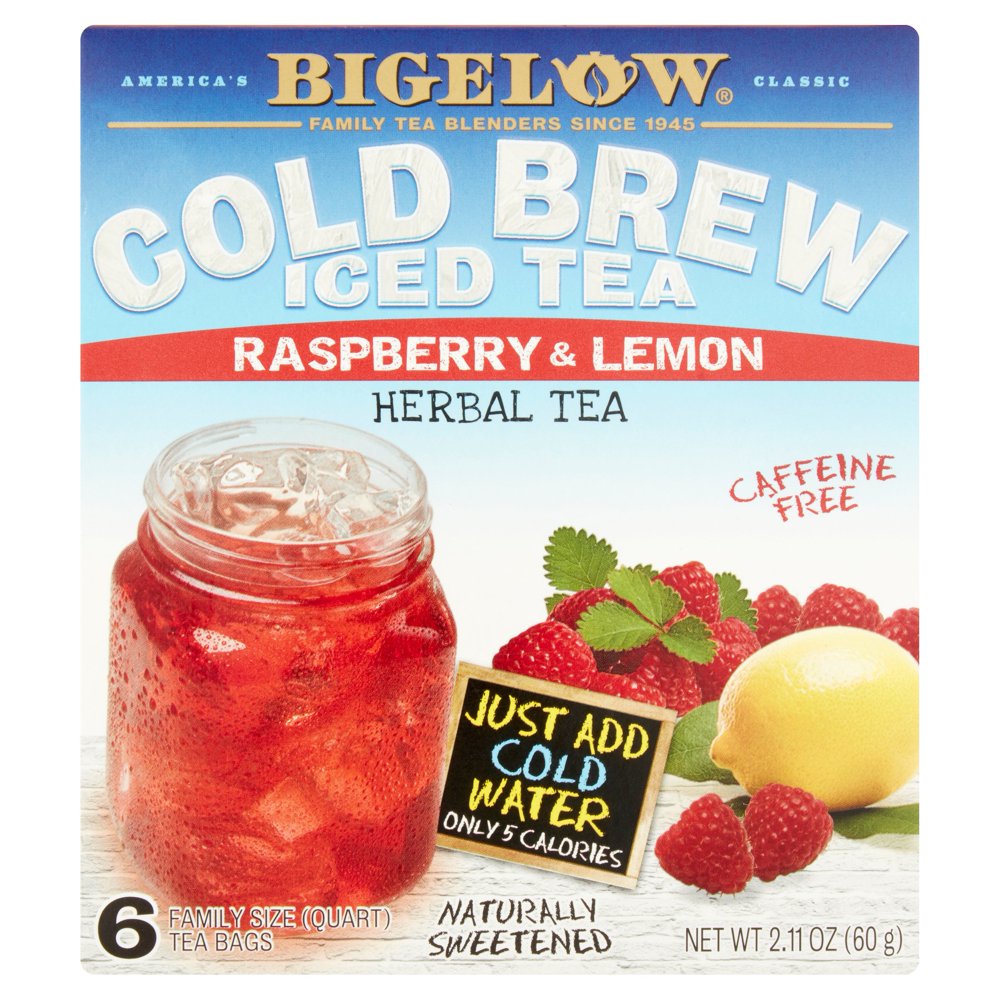 Bigelow Cold Brew Iced Tea Raspberry & Lemon Herbal Tea, 6 ct, 2.11 oz