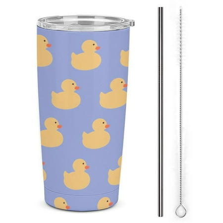 

Yellow Ducks on Blue Background Tumbler Print 20oz Stainless Steel Coffee Cup with Lid & Straw Double Wall Insulated Tumbler