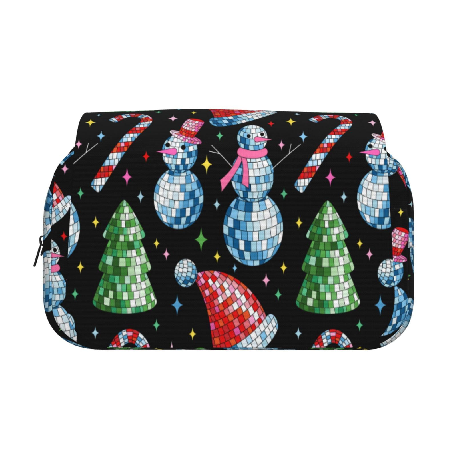 Rateoe Disco Mirror Ball Snowman Pattern Double Clamshell Pen Case, Storage Organizer with Two Zipper Compartments– Holds Up to 50 Pencils & Pens