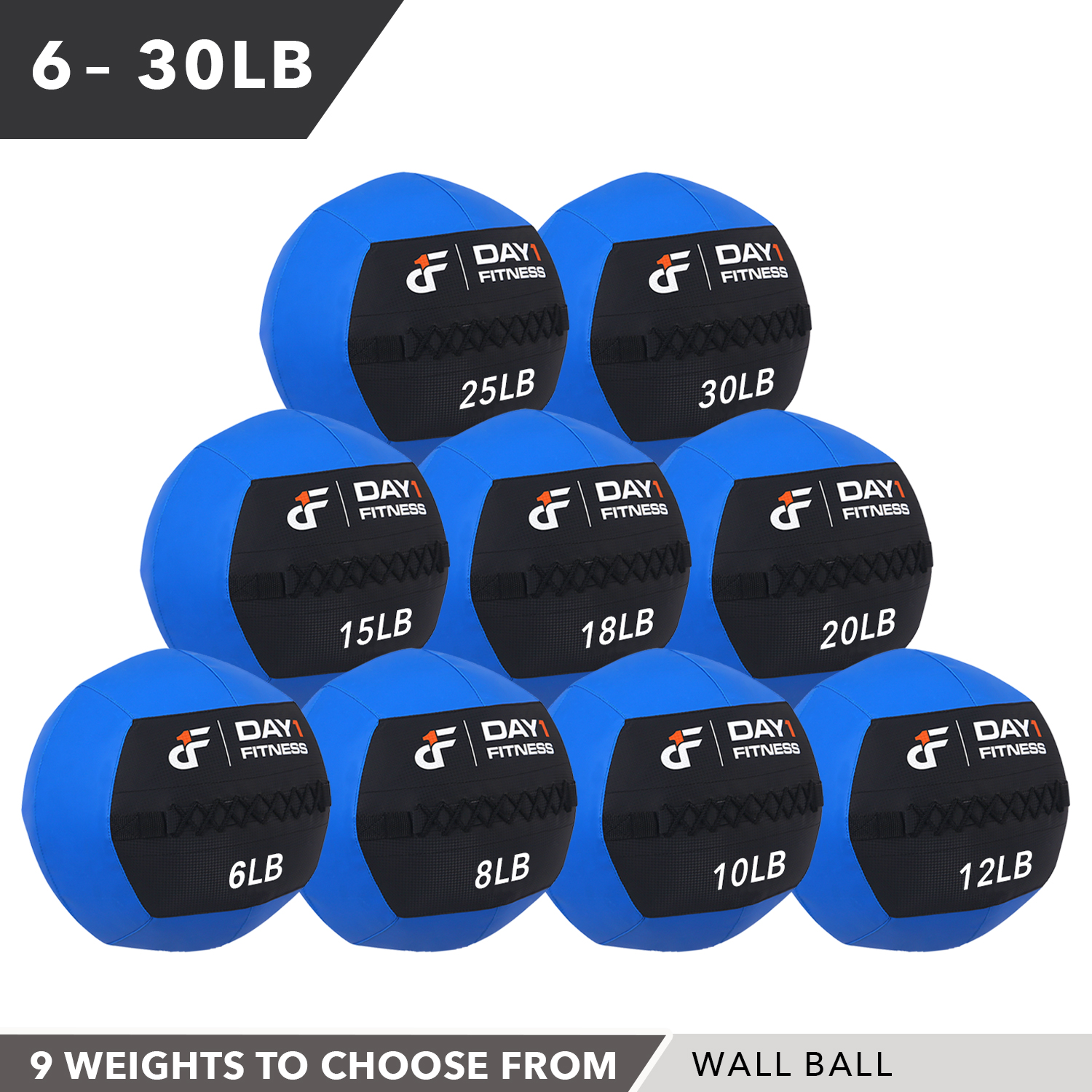 Day1Fitness Blue Soft Wall Medicine Ball 30 Pounds