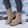 thumbnail image 5 of hopeusnice Lace Up Buckle Decor Side Zipper Boot Block Heel Street Style Boot Khaki 39, 5 of 7