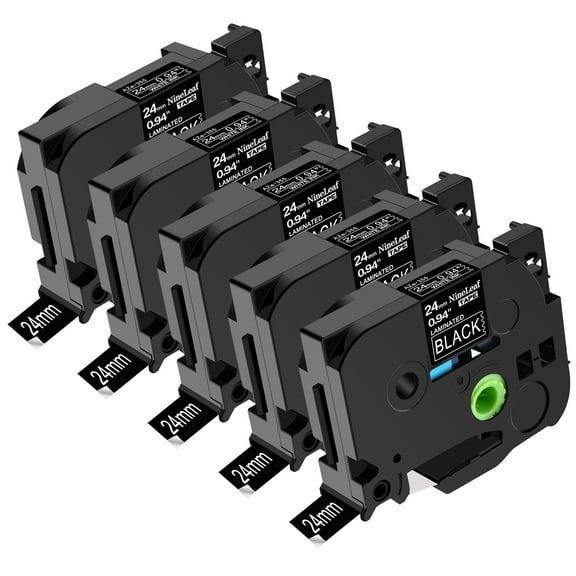 NineLeaf 5 Pack Compatible for Brother P-touch TZe-335 TZe335 TZ-335 TZ335 12mm 1/2'' White on Black Laminated TZe TZ Label Tape 0.47" x 26.2ft