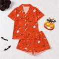 thumbnail image 2 of Bainana Girls Halloween Sleep Outfit Set Kids Pumpkin Ghost Bat Print Short Sleeve Collar Tops And Shorts Indoor Wear Set Stylish Fit Teen Girls Theme Party Clothes Size 11-12 Years Orange, 2 of 9