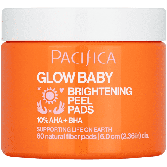Pacifica Glow Baby Brightening Peel Pads - Exfoliating 10% AHA + BHA for Glowing Skin, Resurfacing Glycolic Acid & Salicylic to Smooth Texture & Minimize Pores, 60 Count