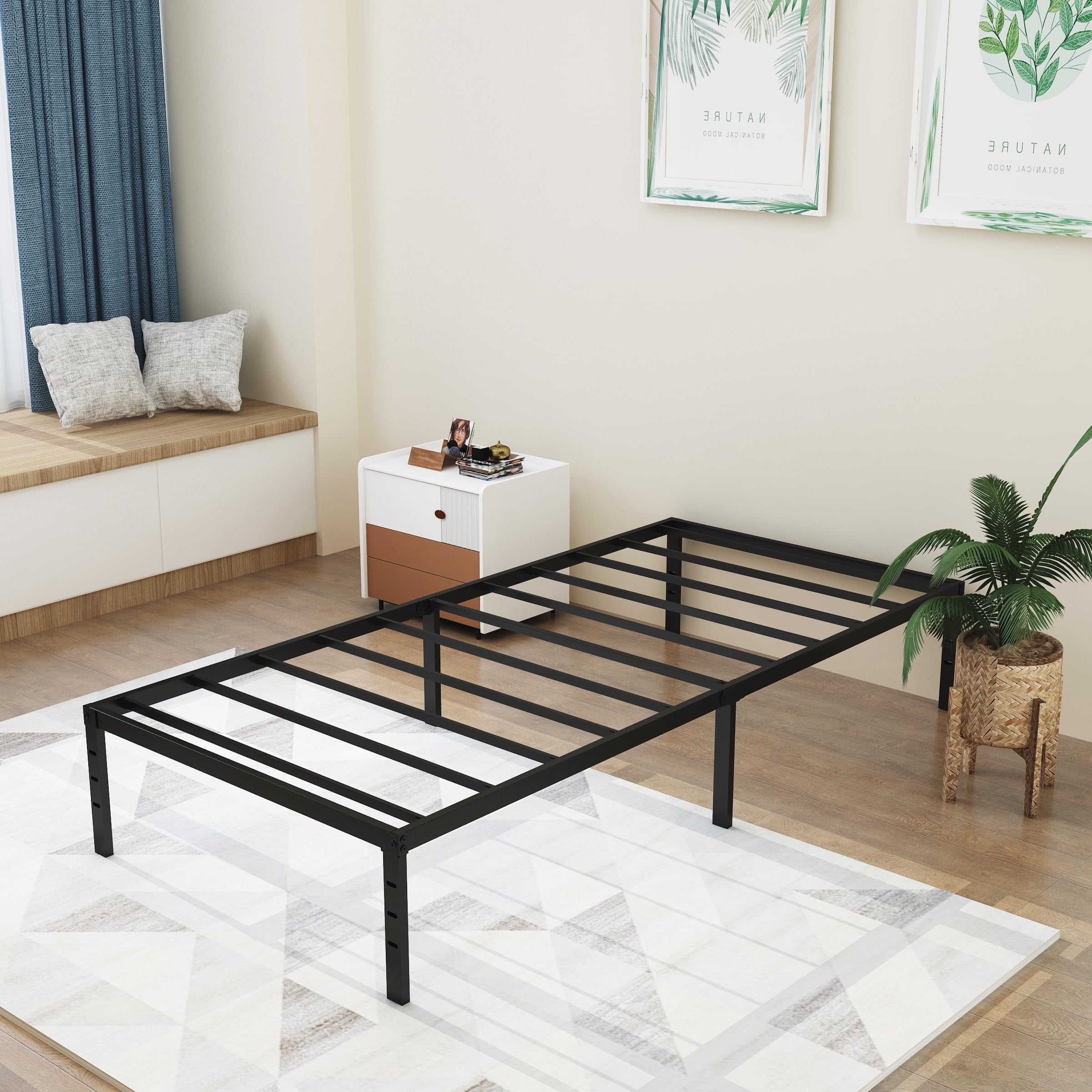 Caplisave Heavy Duty Twin XL Metal Bed Frame, 14" Platform No Box Spring Needed, Noise-Free Easy Assembly Black