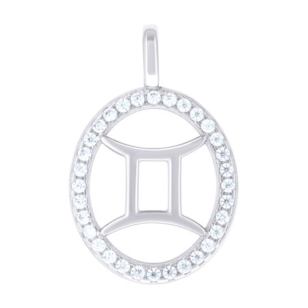 925 Sterling Silver Unisex Cubic-zirconia Gemini Zodiac Sign Charm Pendant for Men Women