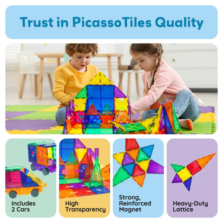 PICASSO-TILES Magnetic Tiles for Kids, 82PCS Construction STEM