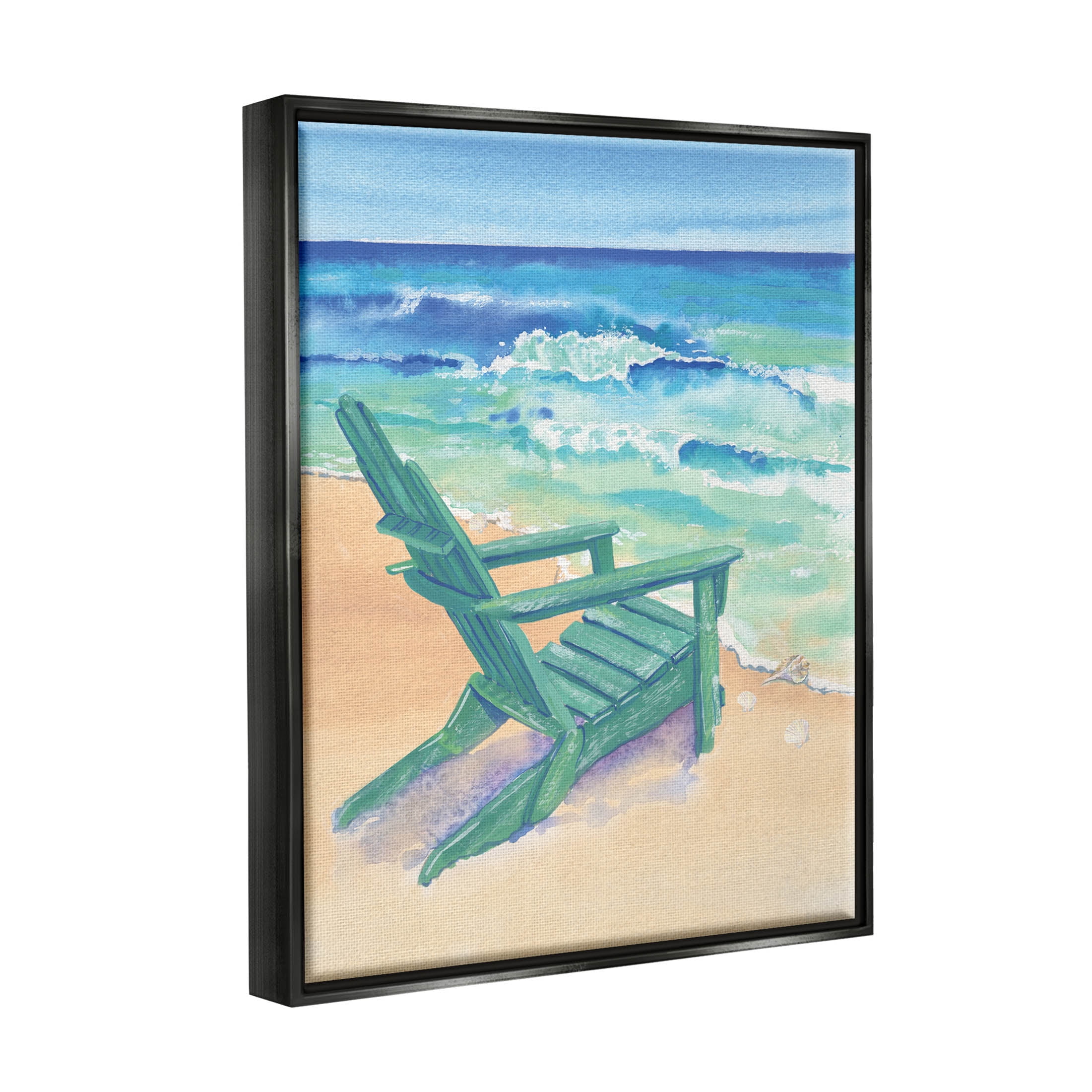 Stupell Industries Rolling Beach Waves Chair Painting Jet Black Floating Framed Canvas Print Wall Art, Design by Erica Christopher