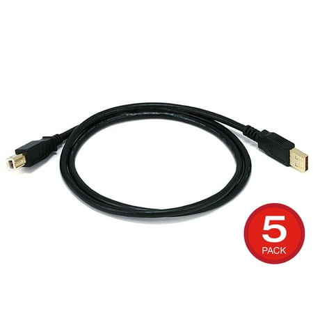 UPC: 0889028140710 | Monoprice USB Type-A to USB Type-B 2.0 Printer Scanner Cable – 3 Feet – Black (5-Pack) 28/24AWG  Gold Plated Connectors  For Epson  Canon  HP  Dell  Samsung  Xerox