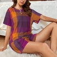 thumbnail image 4 of Gukieu Purple Yellow Buffalo Plaid Print Women's Short-sleeved Pajama Set, Round Neck Button Top Elastic Shorts 2-piece Set, Summer Home Leisure Clothing-XX-Large, 4 of 6