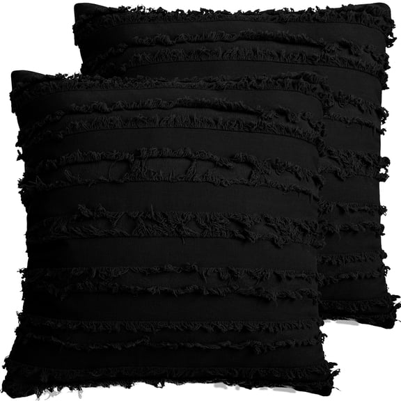 Unique Bargains 2-Pack Tassel Striped Throw Pillow Covers Black 18" x 18"