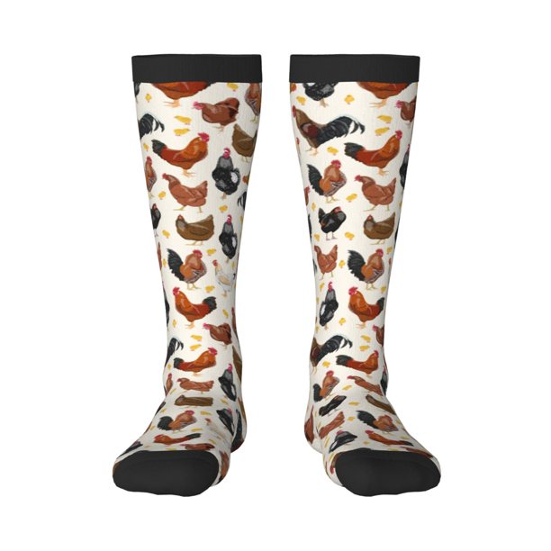 Fotbe Roosters and Chickens Calcetas Divertidas Estampadas para Hombre y Mujer, Calcetas de Algodón hasta la Rodilla para Caminar, Correr, Enfermería y Embarazo
