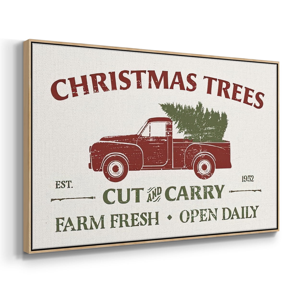 Christmas Farm Sign Collection A - Framed Gallery Wrapped Holiday Canvas - 25 x 37 - Natural Wood Frame