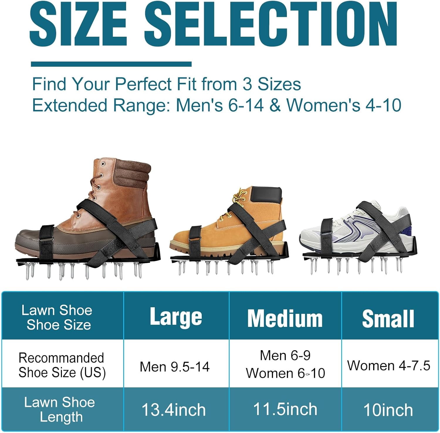 Lawn Aerator Shoes for Grass - Pre-Assembled Soil Yard Tool Aerating Patio Garden, Black, Medium