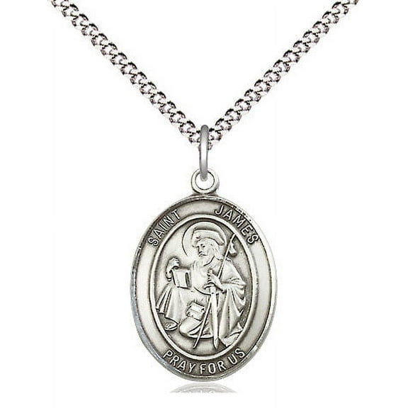 Extel Medium Oval Pewter St. James the Greater Pendant with 18" chain, Made in USA