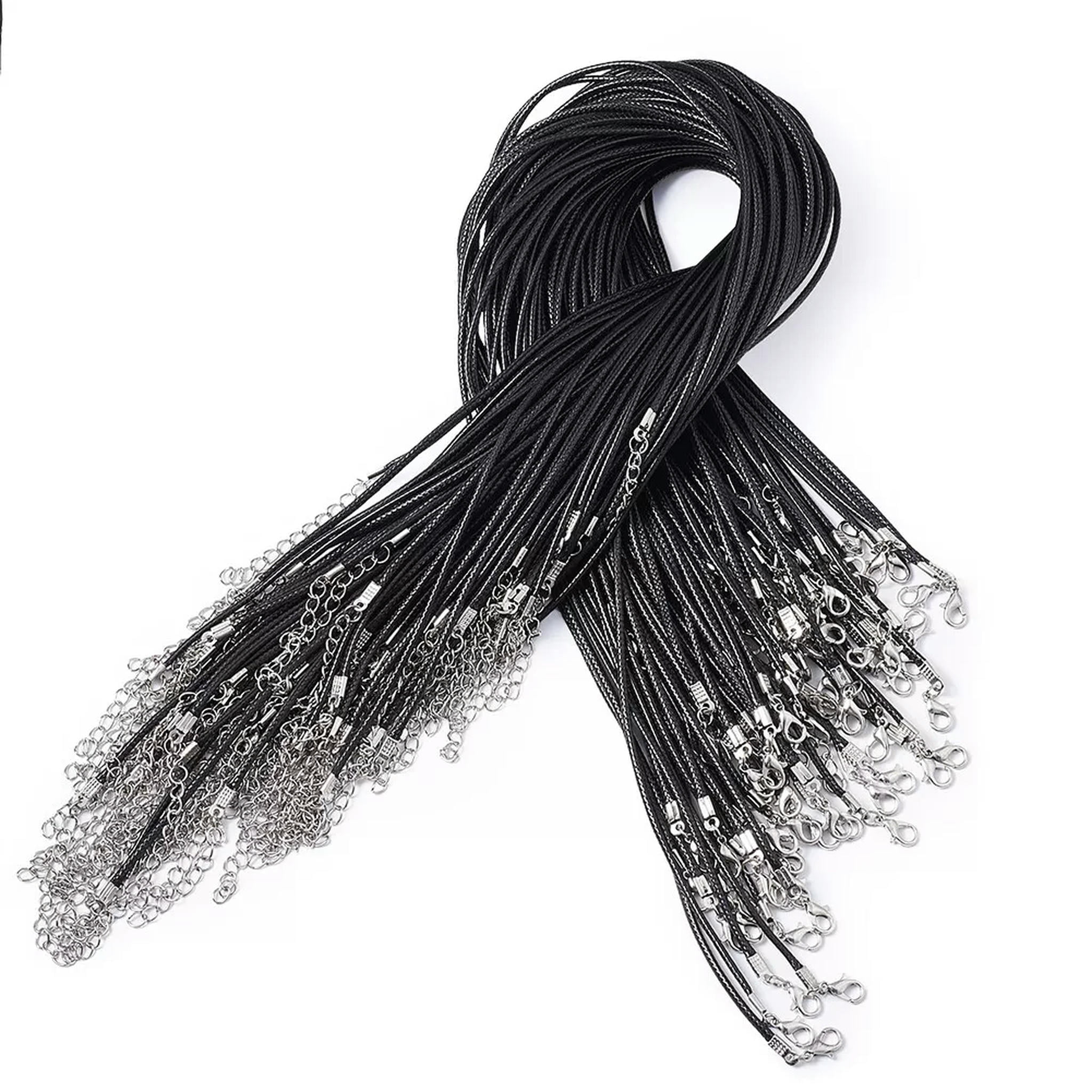 U8MO 100 Strds 17" Imitation Leather Cord Necklaces Base with Lobster Clasp Black 2mm