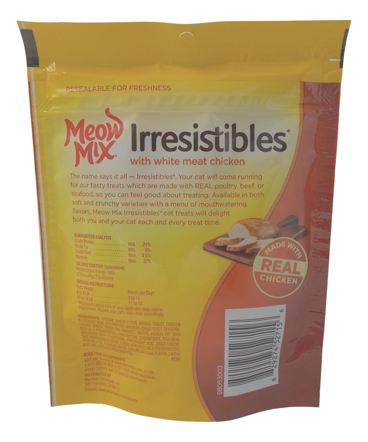 Meow Mix Irresistibles Soft Cat Treats 2 Flavor 4 Pouch Variety Pack (2 Each): Salmon, White Meat Chicken + MerlinsMart Zine | Catnip Toy