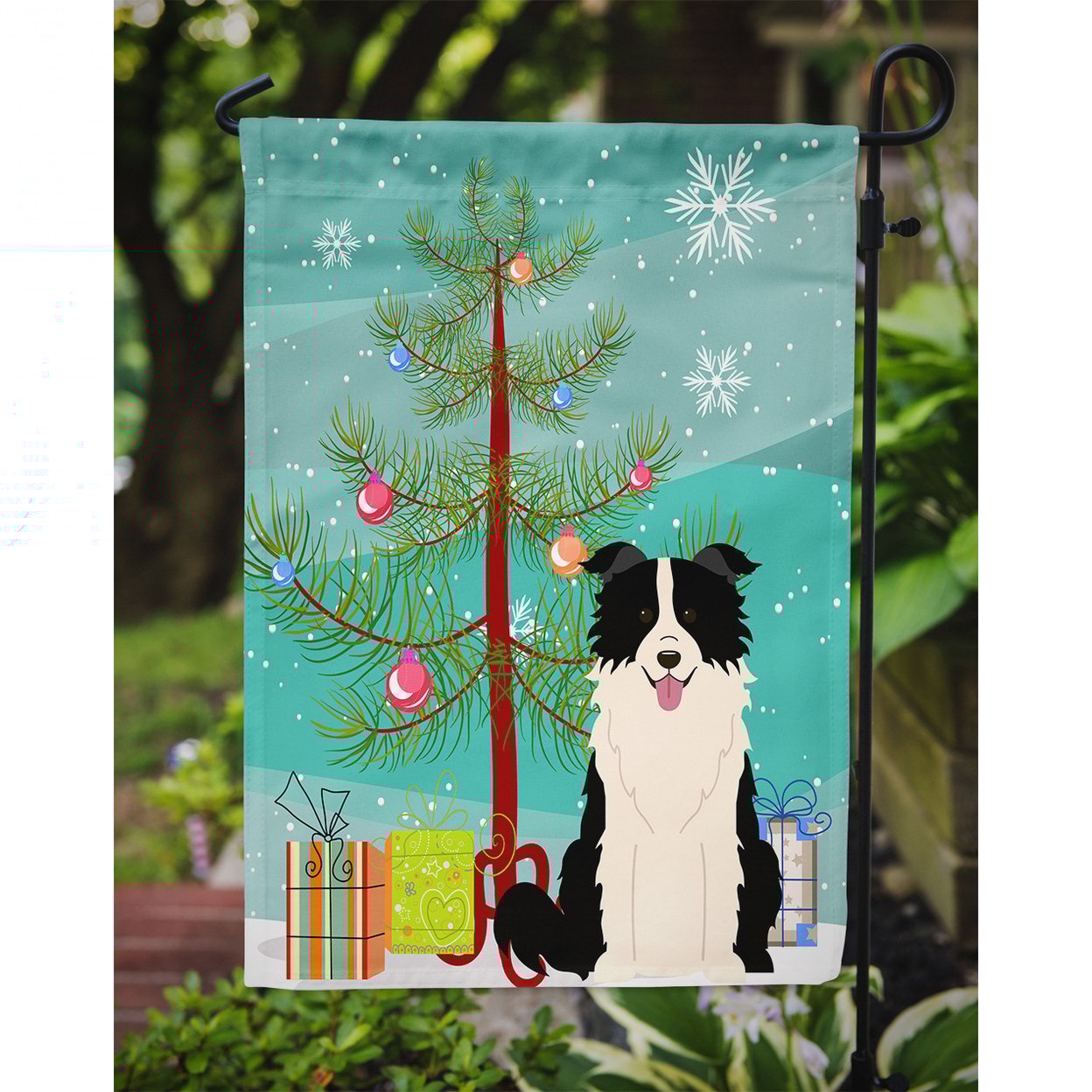 thumbnail image 3 of Caroline's Treasures BB4243GF Merry Christmas Tree Border Collie Black White Flag Garden Size , Small, multicolor, 3 of 3