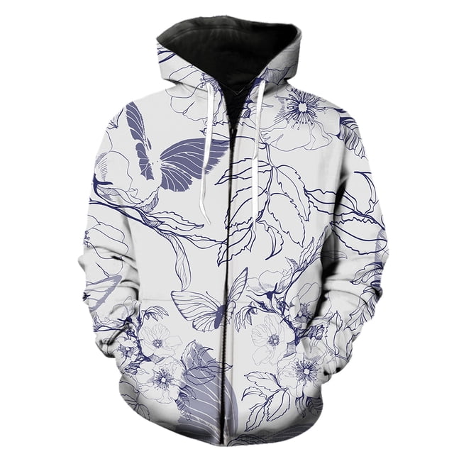 Sudadera con capucha y cremallera para hombre, diseño de mariposa de dibujos animados, estilo Harajuku, informal, unisex, de manga larga, con capucha, divertida, para adolescentes