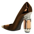 thumbnail image 3 of FSJ Women Elegant Cap Pointed Closed Toe D'Orsay Rhinestone Chunky High Heels Slip On Pumps Wedding Dress Slide Shoes Size 12 Brown, 3 of 3