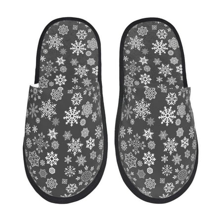 Balery simple white Snowflake Slient Indoor Furry Fleece Comfort House Shoes Soft Non-Slip Home Shoes Cotton slippers House Slippers-- Large