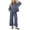 Dark Blue, variant on Women Gingham Plaid 2 Piece Outfit Long Sleeve Ruffle Hem Loose Top Wide Leg Cropped Pants Casual Loungewear Set Black XXL