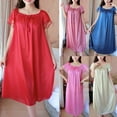thumbnail image 2 of ZPAQI Womens Summer Lace Ice Silk Nightdress Short Sleeve Loose Plus Size Nightgown XL, 2 of 19