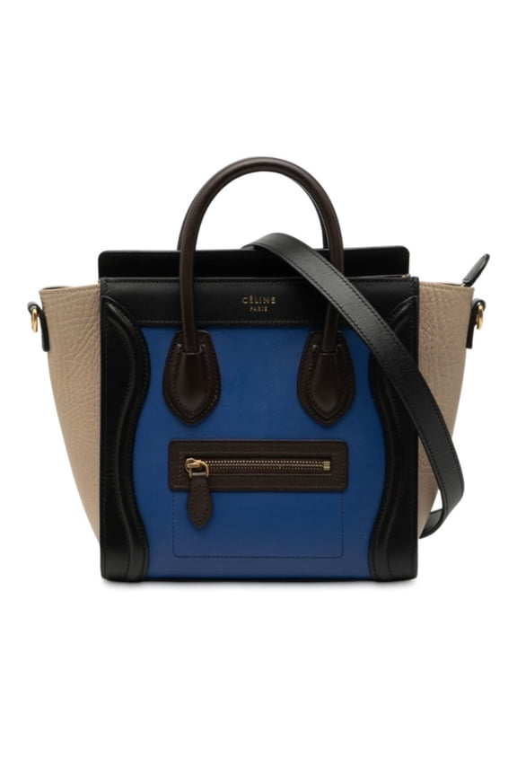 Pre-Owned Celine Luggage Nano Shopper Tricolor Handbag/Shoulder Bag, 2-Way, Blue and... (Good)