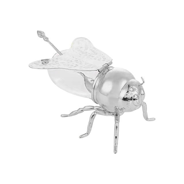 European Bee Sugar Bowl with Spoon - Flip-Top Glass & Iron Sugar Container for Coffee, Tea, and Kitchen Counter