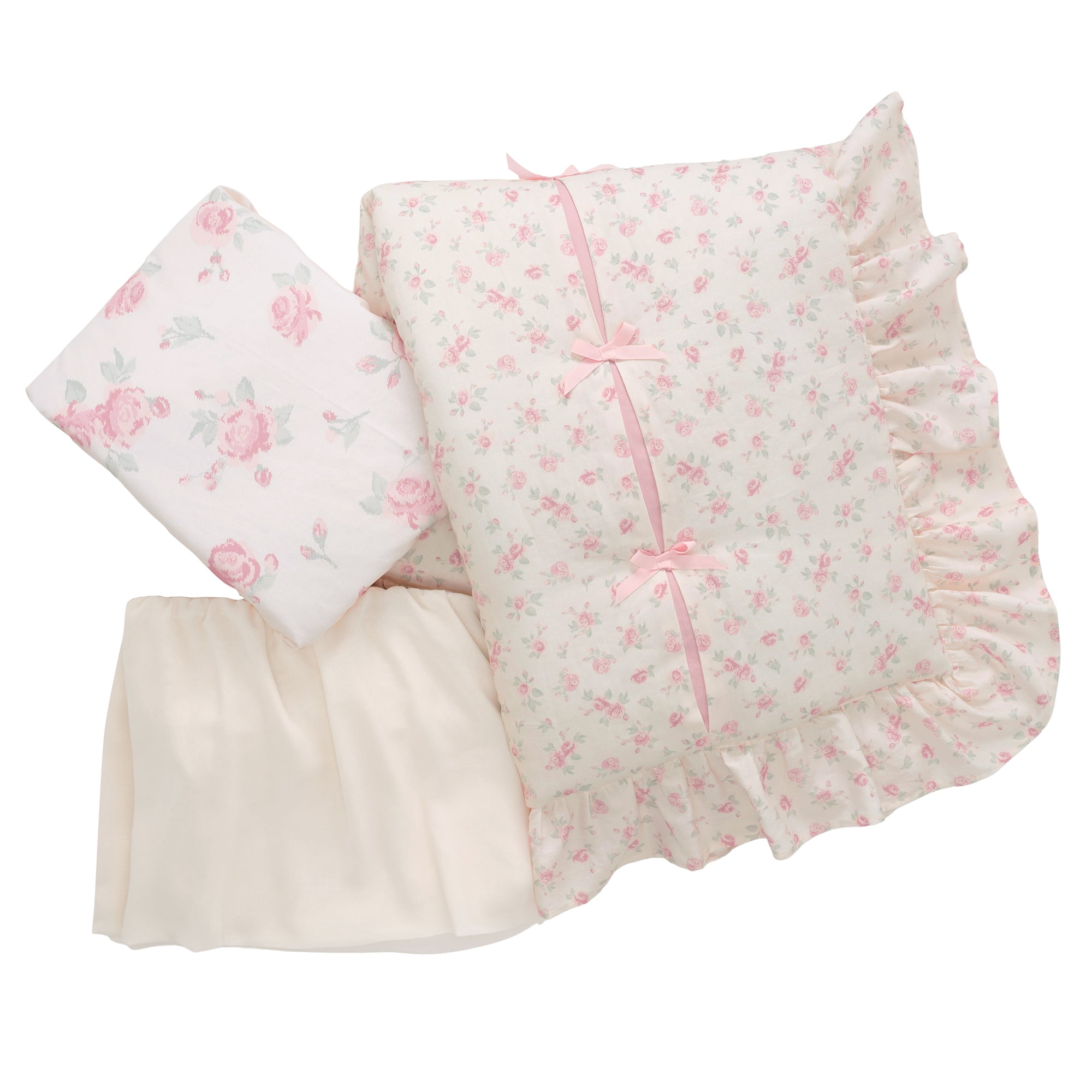 Lambs & Ivy Coquette Floral Pink Bows Aesthetic 3-Piece Baby Crib Bedding Set