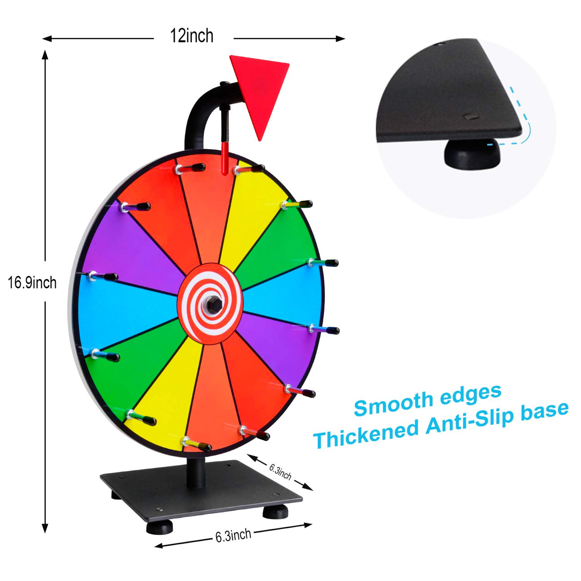 12 Inch Heavy Duty Spinning Prize Wheel - 12 Slots Color Tabletop Roulette Wheel of Fortune - Spin The Wheel with Dry Erase Marker and Eraser Win The Fortune Spin Game for Carnival and Trade Show