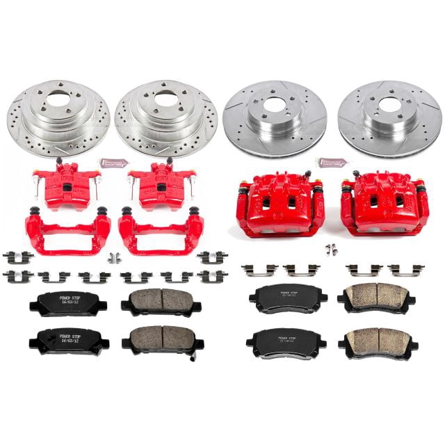 PowerStop Front and Rear Z23 Evolution Sport Brake Pad and Rotor Kit with Red Powder Coated Calipers Fits: SUBARU Select Models KC1122