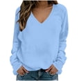 thumbnail image 2 of Long Sleeve Shirts for Women V Neck Solid Color Loose Sweatshirt Sky Blue XL, 2 of 6