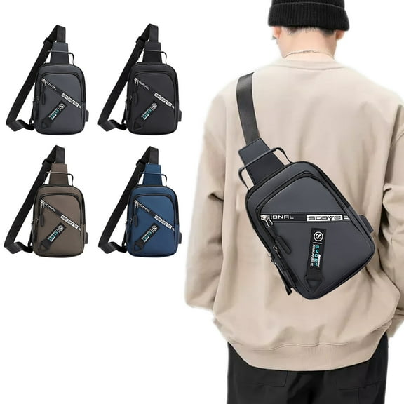 Tyidzon Sling Bag for Men Women, Crossbody Bag for Men Slim Chest Backpack Man Purse Small Shoulder Bag with Earphone Hole for Travel Hiking