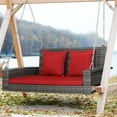 thumbnail image 6 of Costway 2-Person Patio PE Wicker Hanging Porch Swing Bench Chair with Cushion, 6 of 10