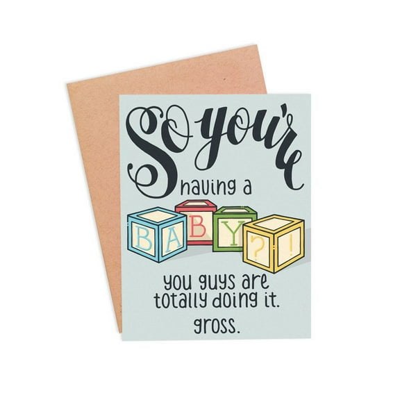 Funny Pregnancy Announcement Card – "So You're Having a Baby?!" – Humorous Design with Baby Blocks – Great for Friends or Family Expecting – Envelope Included
