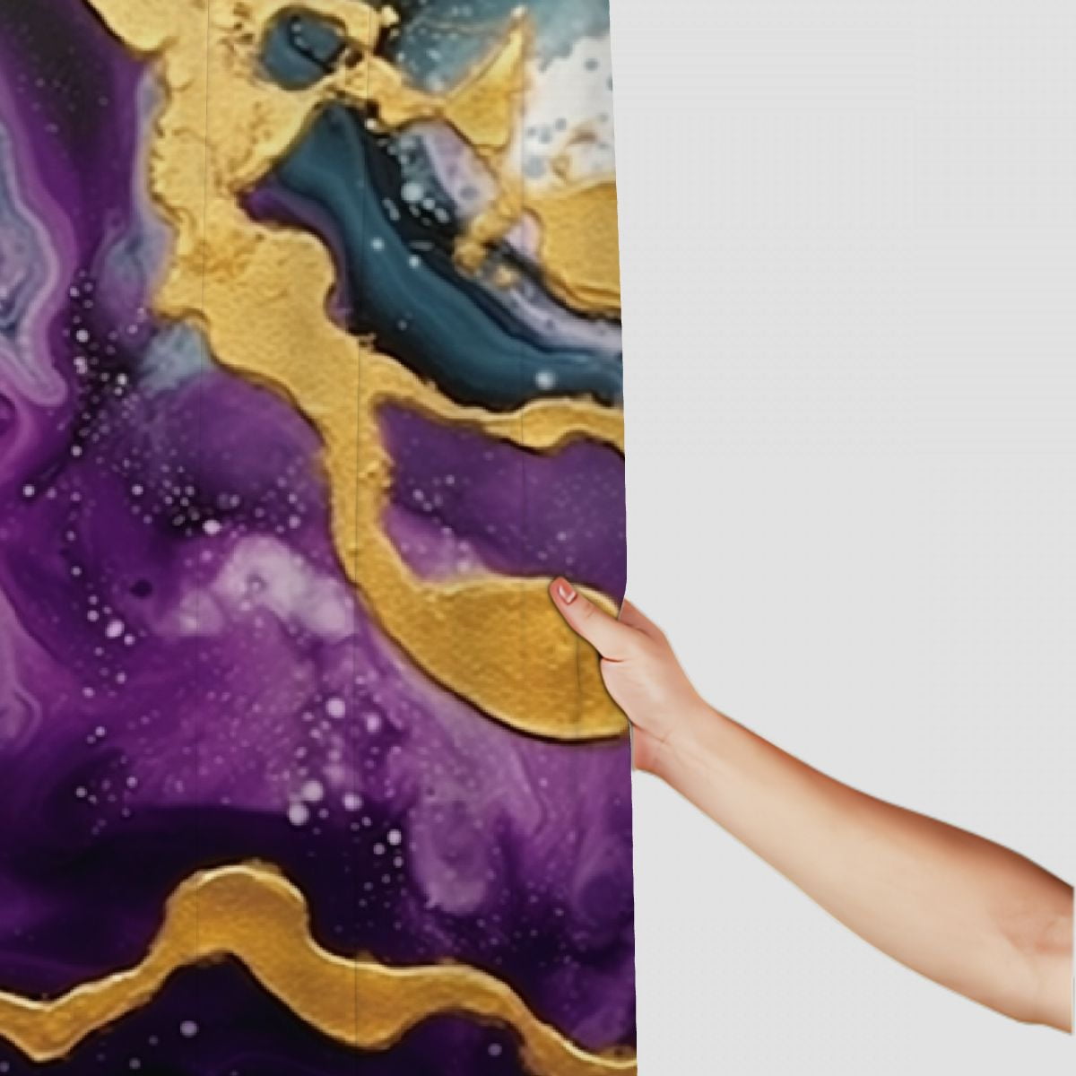 Pratyus Purple and Gold Substance Quick-Drying Bathroom Shower Curtain Set with Hooks, 100% Polyester Fabric, Washable, Various Sizes 69x72